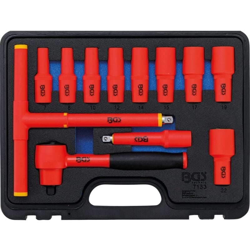 Coffret 12 outils isoles 1000v vde gs douilles de 7 a 22 mm