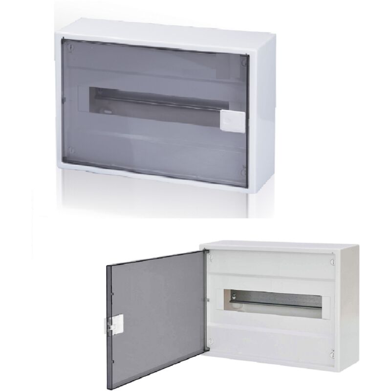 Coffret électrique apparent 13 modules 1 rangée avec porte translucide avec Borniers