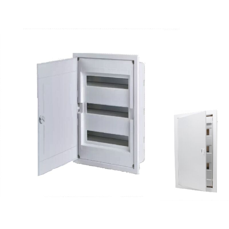 Coffret électrique encastré 12 modules sur 3 rangées ( 36 m ) avec porte pleine couleur blanc
