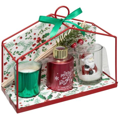 Coffret maison 2 bougies et 1 diffuseur de parfum houx et baies givrées - Atmosphera créateur d'intérieur