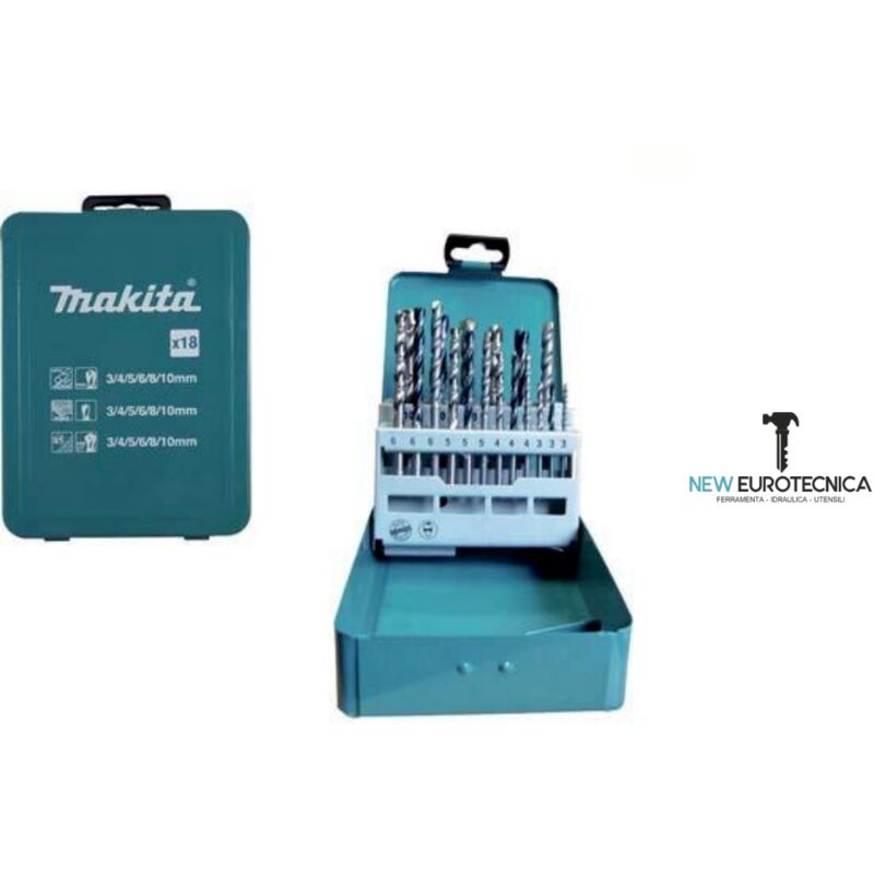 MAKITA Set di 18 punte cilindriche per legno, acciaio e calcestruzzo - D-46202