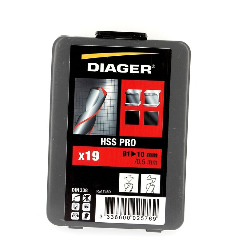 Diager - Coffret Métal de 19 Forets hss Meulés de ø 1 a ø 10