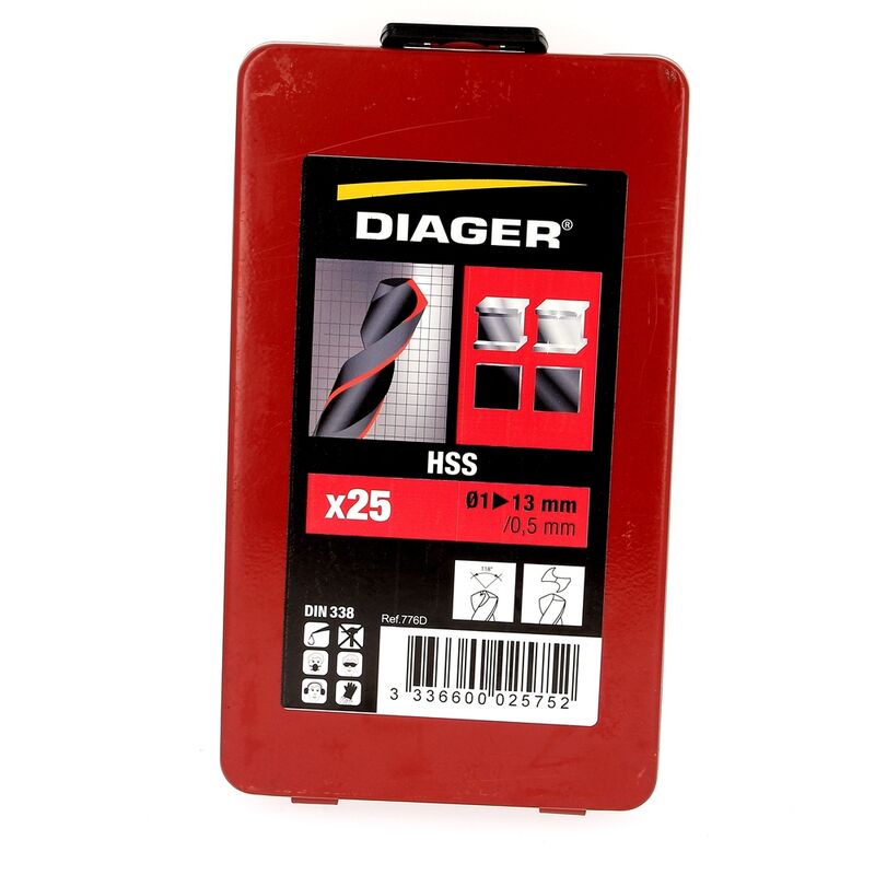 Diager - Coffret Métal de 25 Forets hss Lamines de ø 1 a ø 13
