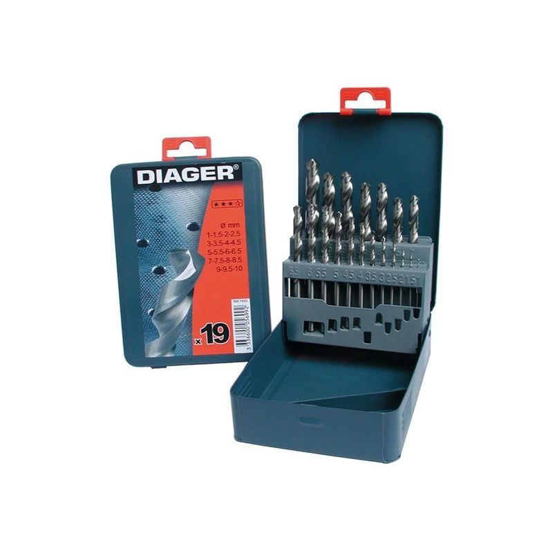 Diager - Coffret Métallique Forets hss Pro x19 Diam 1 à 10 745D