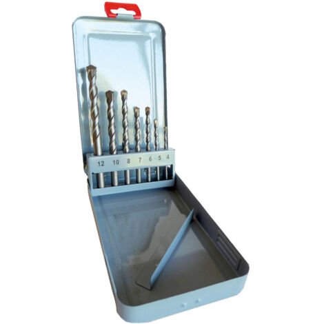 Coffret métallique 7 forets béton standard - Diamètre 4 à 12mm - Jeu de forets à béton - Pour perçage brique et parpaing mm