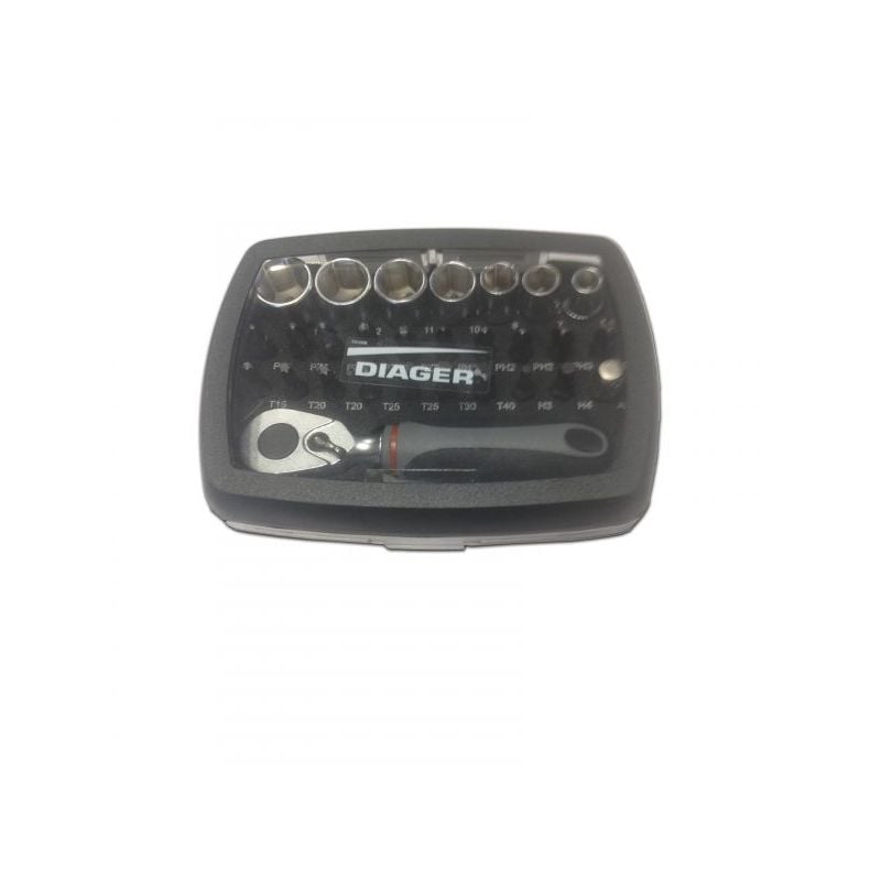 Coffret mixte Diager vissage et douilles + petite clé à cliquet - 28 pcs