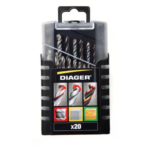 Coffret mixte forets béton, métaux et bois pro 20 pcs Diager - 5017A