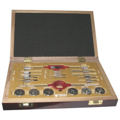 Coffret mixte tarauds filières M3 à M10 - 20 pièces en coffret bois - Tivoly