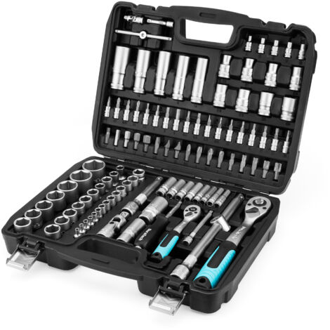 Coffret multi-outils 108 pièces – Acier au chrome-vanadium – Embouts S2 pour résistance accrue – Cliquet réversible 1/2' et 1/4' – Duratech
