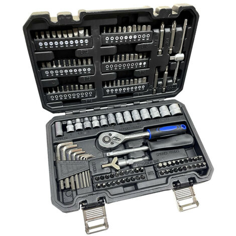 Coffret multi-outils 130 pièces – Douilles 1/4' avec cliquet réversible 72 dents – Embouts pour vissage rapide – Mallette en plastique robuste