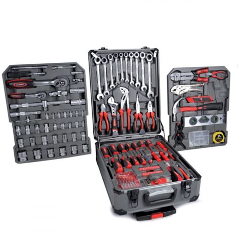 Coffret multi-outils 186 pièces en aluminium – Outils en acier au chrome-vanadium – Mallette avec roulettes et poignée intégrée – Karx