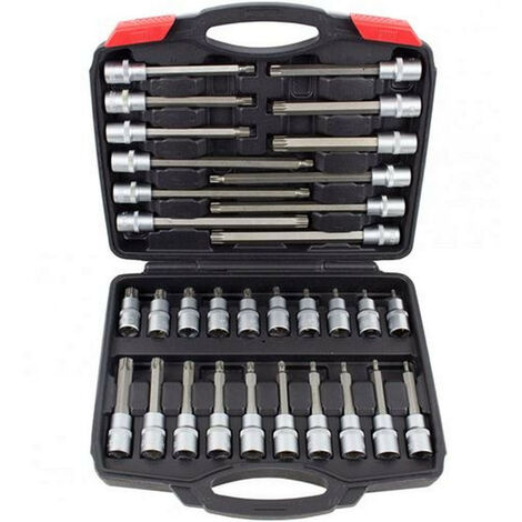 Coffret multi-outils 32 douilles Torx 1/2' en acier chrome-vanadium – Longueurs 55/100/140/200mm – Pour usage professionnel – Kroftools