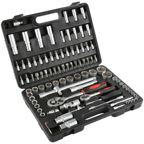 Coffret multi-outils 94 pièces en acier chrome vanadium – Douilles 1/4' et 1/2' – Rallonges et clés à cliquet – Dimensions 38x28x8 cm – Oobest