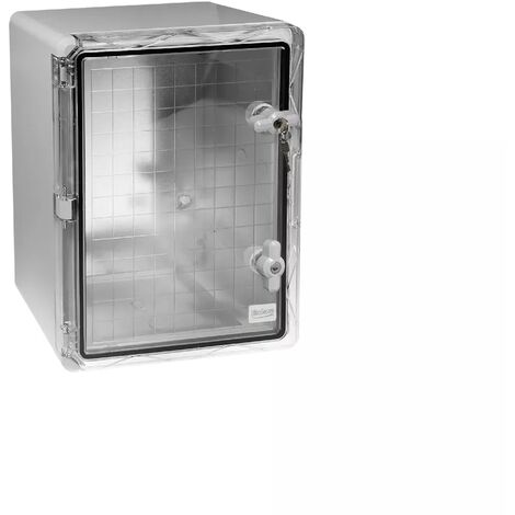 Coffret mural haute-résistance boîtier 400 x 300 x 170 - Porte transparente / Serrure clé / Plaque montage / IP65 / ABS