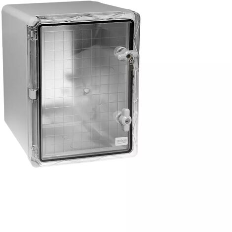 Coffret mural haute-résistance boîtier 400 x 300 x 220 - Porte transparente / Serrure clé / Plaque montage / IP65 / ABS