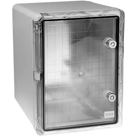 Coffret mural haute-résistance boîtier 400 x 300 x 220 - Porte transparente / Serrure triangle / Plaque / IP65 / ABS