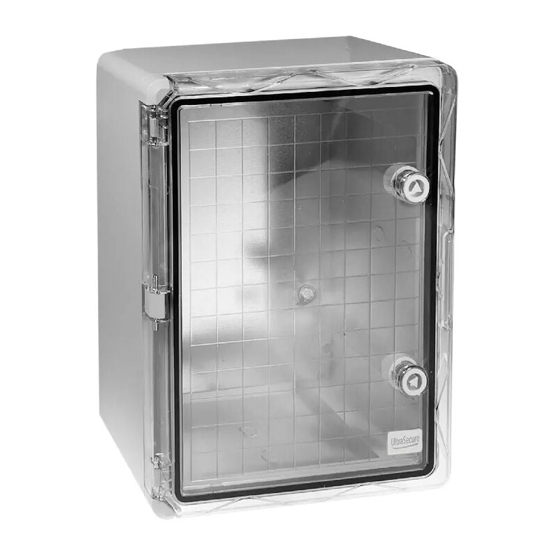 Coffret mural haute-résistance boîtier 500 x 350 x 190 - Porte transparente / Serrure triangle / Plaque / IP65 / abs