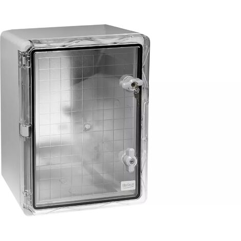 Coffret mural haute-résistance boîtier 500 x400 x 175 - Porte transparente / Serrure clé / Plaque montage / IP65 / ABS