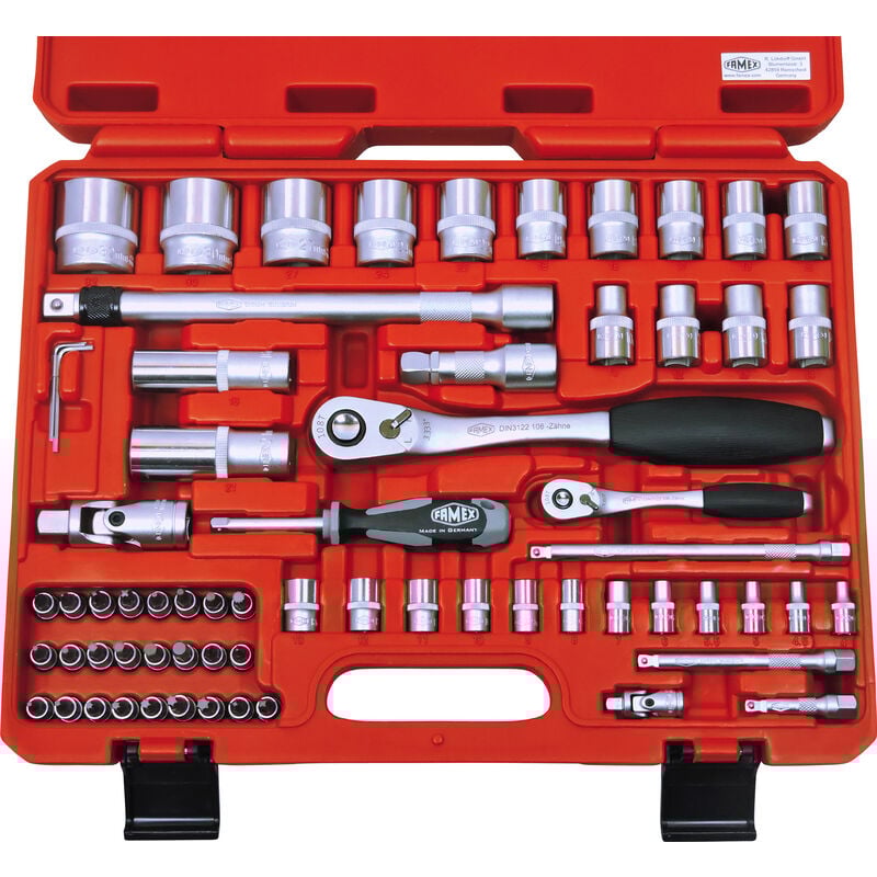 FAMEX Coffret de douilles, Boîte à outils de mécanicien 66 pièces - PROFESSIONAL, 580-16