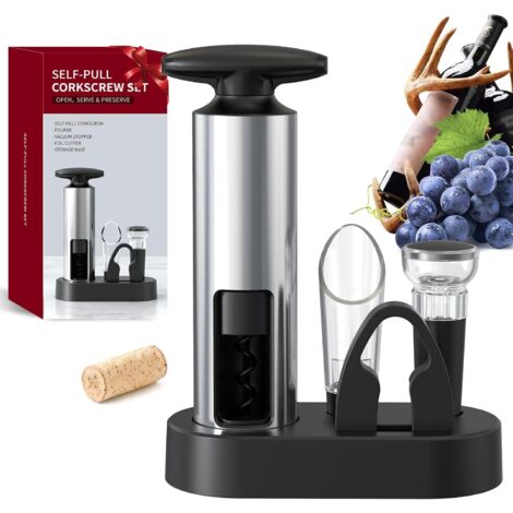 Coffret ouvre-bouteille 4 en 1 Y avec coupe-capsule, verseur, bouchon à vide et base de rangement, tire-bouchon en acier inoxydable. Idéal pour les barmans, les restaurants et la maison. Cadeau parfai