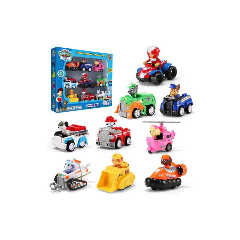 Basetbl - Coffret Paw Patrol : 9 figurines véhicules, bleu, format 35x20x5 cm pour enfants
