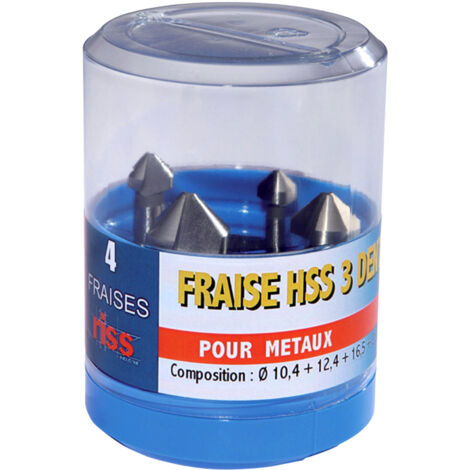 Coffret plast 4 fraises hss coniques 3 dents mm