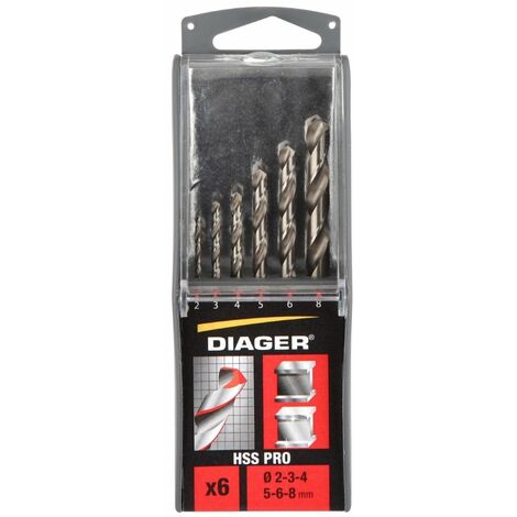 Coffret Plastique de 6 Forets HSS Meulés Ø 2-3-4-5-6-8