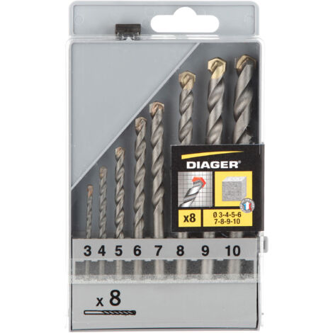 Coffret plastique de 8 forets béton queue cylindrique FLASH ref.250C - DIAGER