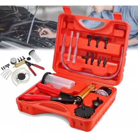 ROLEADER Coffret Pompe purge Purgeur liquide de Frein Testeur de Circuits à dépression Outils de diagnostics Kit,Pompe à Vide Manuelle,Vide Kit Outil de Réparation pour Voiture(avec adaptateur pour manomètre)