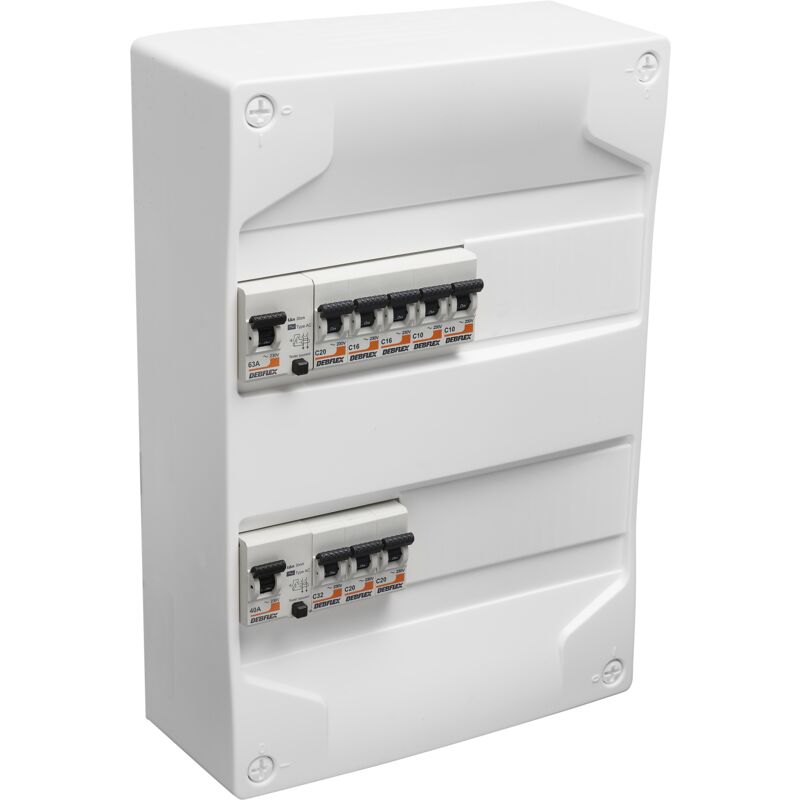 Debflex - Coffret pré-équipé 2 Rangées 1xID 40A type a, 1xID 63A type ac, 2x10A, - 707648