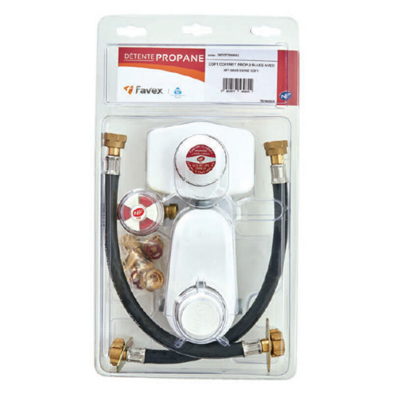 Coffret Propane avec inverseur 528P, détendeur SP1 1.3 kg/h 37mbar - 2 lyres 35cm Favex