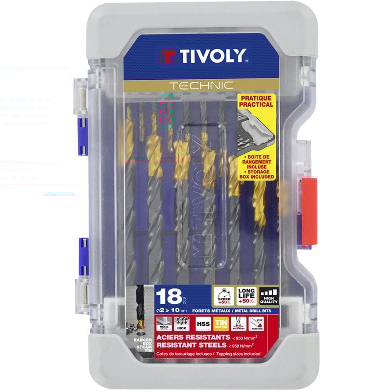 Tivoly - Coffret Ranger de 18 Forets Métaux Technic hss Steam Tin contenant ø2 à 10mm