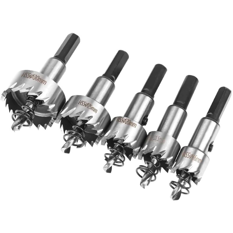 Coffret Scie Cloche, 5PCS Scie Trépan en hss Cobalt Ø16/18,5/20/25/30mm, Scie Cloche en Acier Haute Vitesse Alliage, Acier, Acier Inoxydable,