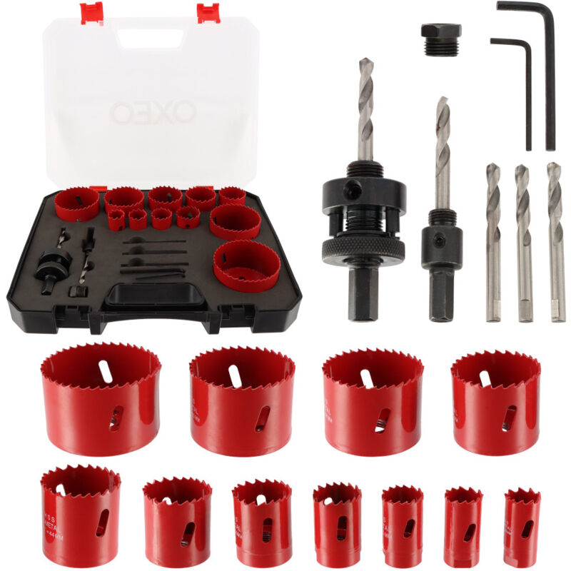 Oxeo - Coffret scie cloches Bi-métal hss - 17 pièces - Diamètre 20 à 68 mm - Profondeur Coupe 40mm - Perçage métal - bois - pvc