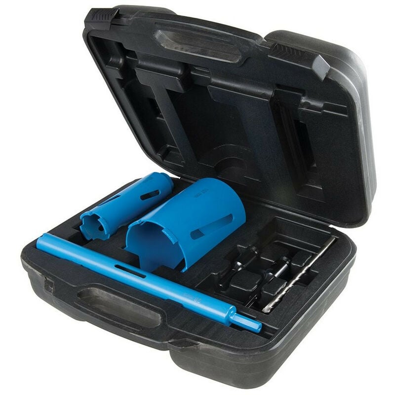 Coffret scies trepans diamantees 27, 53, et 106 mm 7 pieces 1/2 bsp