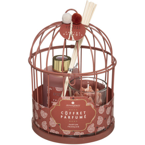 Coffret Senteur Wonderly Cage en métal Diffuseur de parfum avec bâtonnets et Bougie - Atmosphera