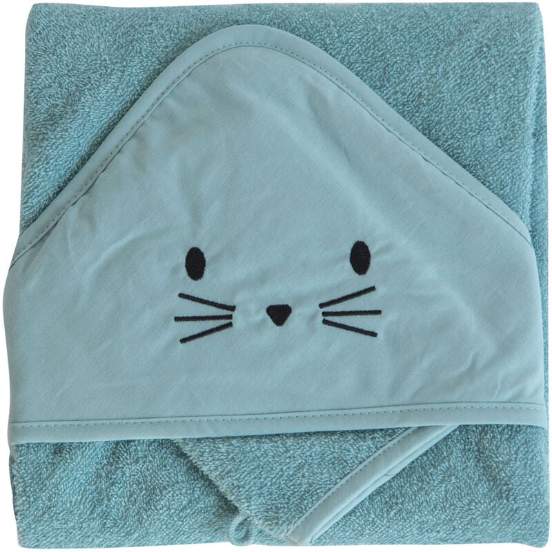 Set sortie de bain et gant lapin Bleu 75x75 cm