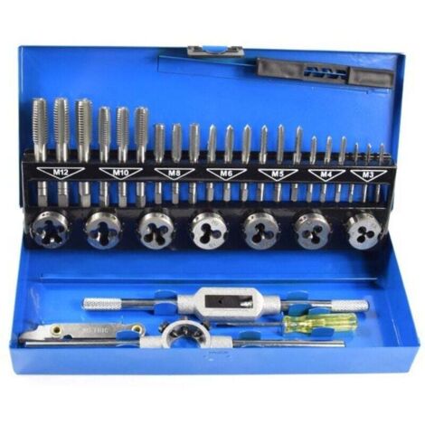 Coffret tarauds et filières 32 PCS HSS Jeu de tarauds et matrices Clés métriques coupées M3-M12 Outil de filetage à la main Taraud en carbure de tungstène