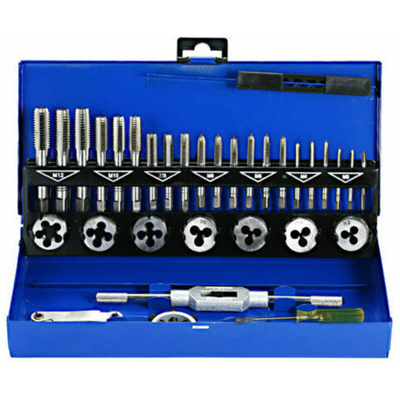 Jalleria - Tigrezy Coffret tarauds et filières 32 pcs hss Jeu de tarauds et matrices Clés métriques coupées M3-M12 Outil de filetage à la main Taraud