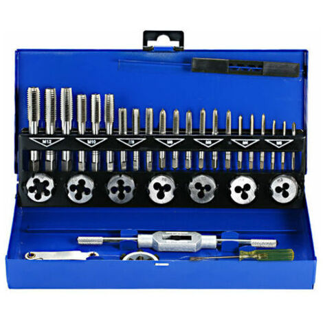 Coffret tarauds et filières 32 PCS HSS Jeu de tarauds et matrices Clés métriques coupées M3-M12 Outil de filetage à la main Taraud en carbure de tungstène Matrice de filetage à vis Outil de fabricatio
