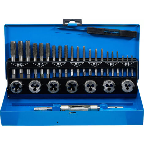 Coffret tarauds et filieres bgs technic de m3 a m12 - acier au carbone gcr15