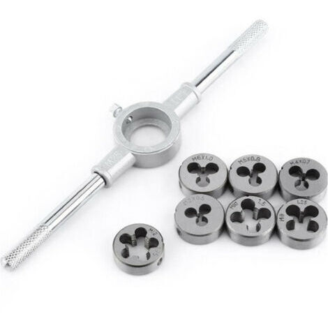 Coffret tarauds et filières Ensemble de 8 matrices métriques - Matrice à vis et support de clé à molette avec matrices M3-M12 Filetage et réenfilage Couper le traitement du filetage externe Trousse d'