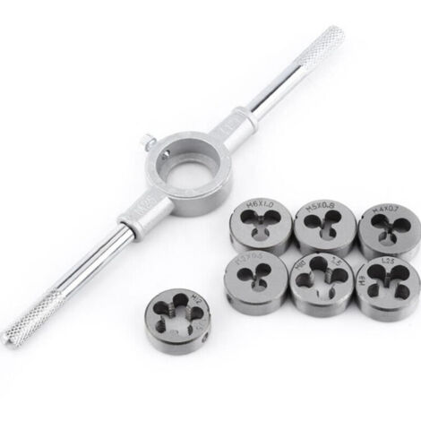 Coffret tarauds et filières Ensemble de 8 matrices métriques - Matrice à vis et support de clé à molette avec matrices M3-M12 Filetage et réenfilage Couper le traitement du filetage externe Trousse d'