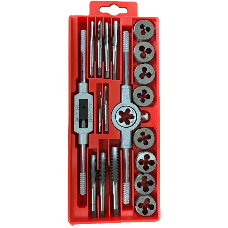 Coffret Tarauds et Filières Métrique 20 Pièces M3-M12 en Acier Kit Tarauds à Goujure Filières de Filetage Extracteurs de Vis