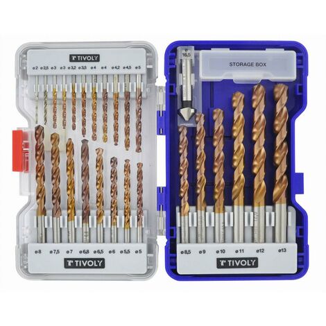 Coffret TIVOLY 25 forets métaux FURIUS HSS revêtus FUSIO pointe en croix Ø 2 à 13mm + 1 fraise à noyer Ø 15mm - 11454170002