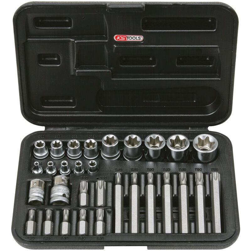 Ks Tools - Coffret de douilles et douilles tournevis torx® percé, 1/4'' - 3/8'' - 1/2'', 30 pièces - 922.4301