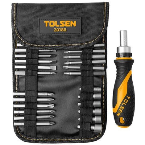 Coffret tournevis et embouts TOLSEN 26 pièces, cliquet 72 dents, ergonomique