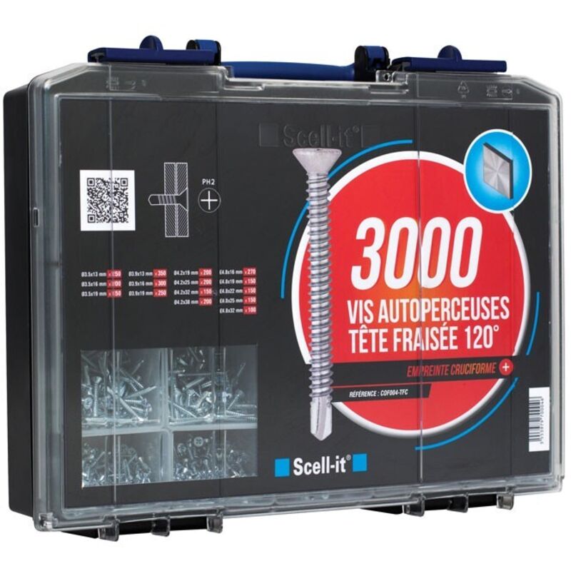 Coffret de 3000 vis autoperceuses ezp - tête fraisée - Ø3,5 à 4,8mm - SCELL-IT - COF004-TFC