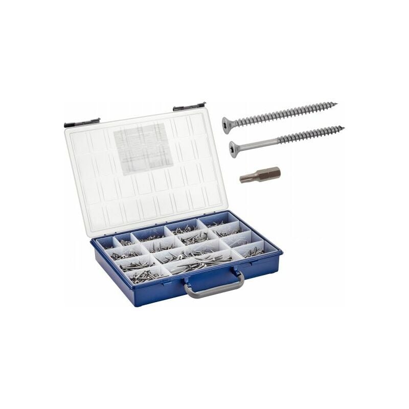 Acton - Coffret vis pour agglomere tête fraisée - Six lobes + embouts Inox A2