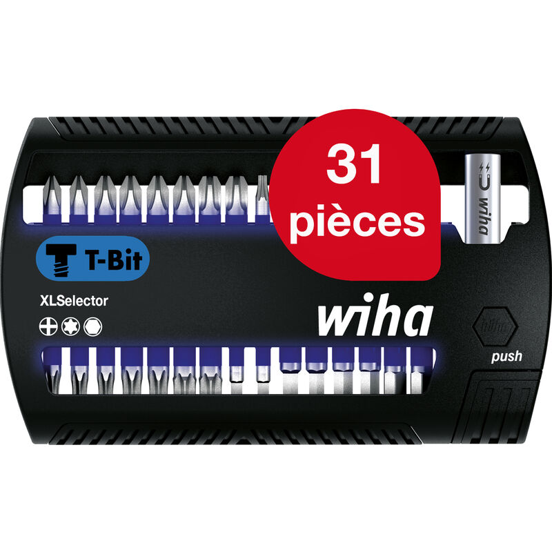 Wiha - Jeu d'embouts XLSelector 31 pièces i Embout en t 25 mm ph, torx, Sechskant 1/4' C6,3 i Porte embout magnétiqueAdapté aux visseuses par impact